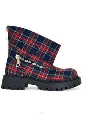 New In Box Azalea Wang Multi Plaid Chunky Combat - Ankle Boots